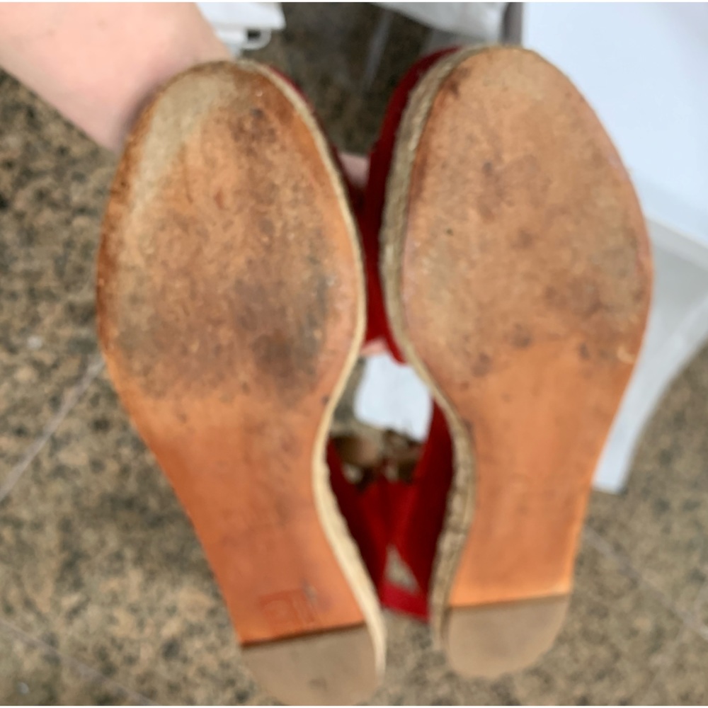 Red Suede Scallop Espadrille Sandals - Women - Picture 8 of 14